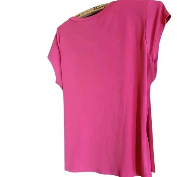 Womans Pretty Pink/Orange Draped Top with  Cap Sleeves - Picture 2 of 6